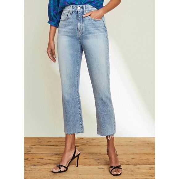 NWT VERONICA BEARD Carly Kick Flare Rigid High Rise Crop Jeans in Pebble Stone - Picture 7 of 16